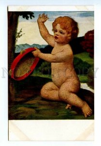 499253 ZUMBUSCH Amor BOY w/ TAMBOURINE Vintage postcard JUGEND