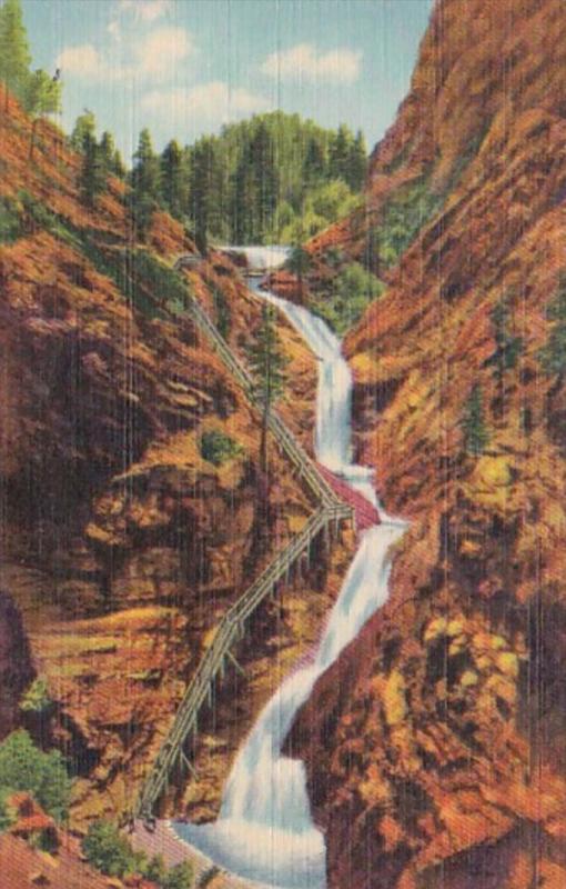 Colorado Pikes Peak Region Seven Falls South Cheyenne Canon Curteich