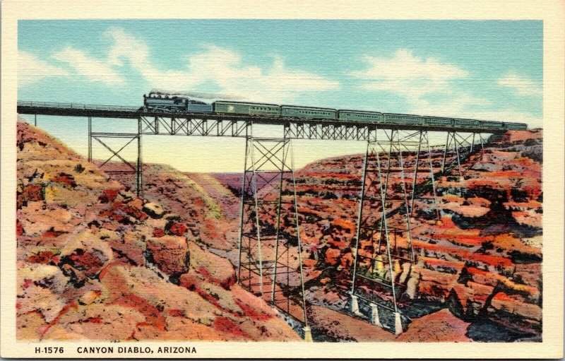 Vtg Canyon Diablo AZ Train Crossing Railroad Tresle Bridge Fred Harvey Postcard