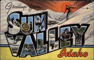 Sun Valley Idaho Large Letter Linen Vintage Postcard