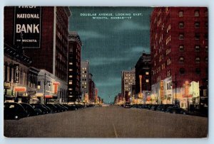 Wichita Kansas KS Postcard Douglas Avenue Looking East Exterior Building c1940