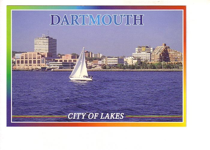 Skyline with Sailboat, City of Lakes, Dartmouth, Nova Scotia, The Book Room, ...