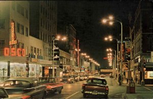 Rockford Illinois IL Classic Cars Neon Signs Street Scene Vintage Postcard