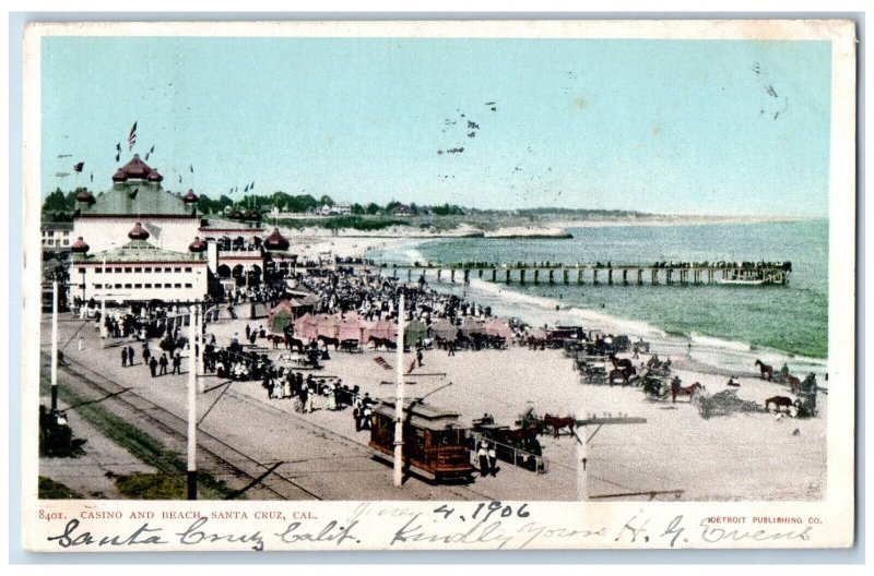 1906 Casino and Beach Santa Cruz California CA Antique Posted Postcard