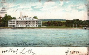 Vintage Postcard 1908 View of Sheldon Hall Lake Chautauqua New York N. Y.