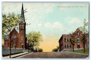 c1910 St. Patrick's Church School Exterior Chapel Street Alton Illinois Postcard