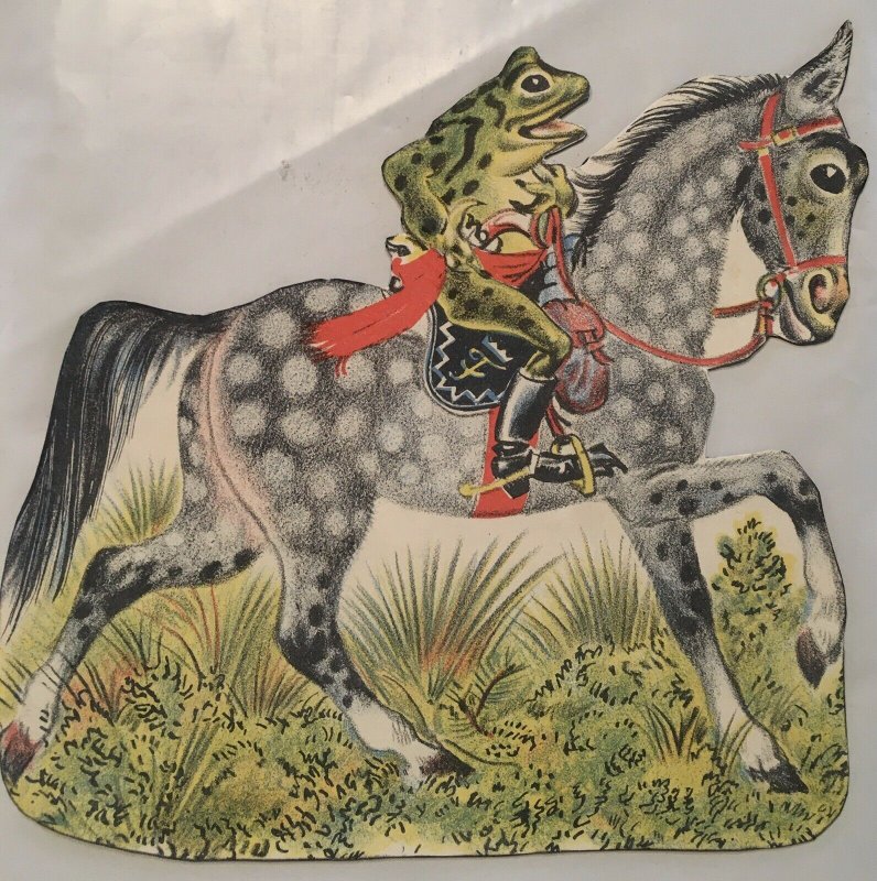 Frog Riding Dapple Gray Horse 7” Refrig Magnet Cut From Orig Vtg Storybook Page