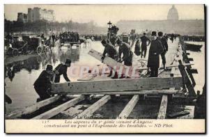 Old Postcard Militaria Paris Crue of the Seine Establishment & # 39A bridge t...