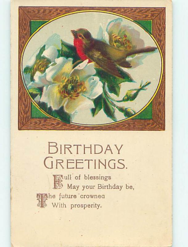 Pre-Linen ORANGE BREASTED BIRD SITTING IN THE FLOWERS HJ4494