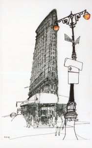 Flatiron District Signpost New York City Sketch Painting Postcard
