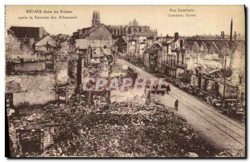 Old Postcard Reims In the ruins after the retreat of German Militaria