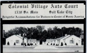 SALT LAKE CITY, UT Utah  COLONIAL VILLAGE Auto Court   c1910s Roadside Postcard