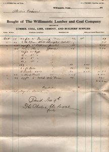 1915  Willimantic Lumber & Coal Company  Connecticut  Receipt  8 x 10