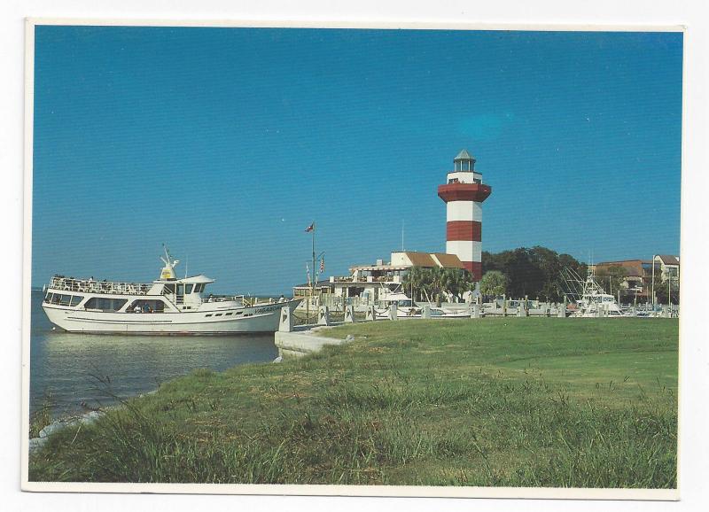 SC HIlton Head Cruise Boat Vagabond Harbour Town Light Vintage 4X6 Postcard