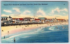 1944 OCEAN CITY MARYLAND MD BEACH GENERAL BOARDWALK VIEW VINTAGE LINEN POSTCARD