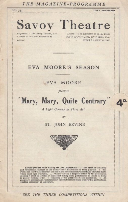 Mary Mary Quite Contrary Eva Moore Suffragette Rare Savoy Comedy Theatre Prog...