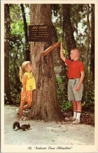 postcard FL - Boy and Girl in front of Red Cedar Tree at Homosassa Springs