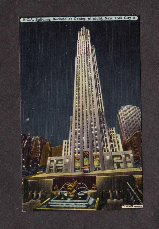 NY RCA Building Bldg Rockefeller Center Night View New York City NYC Postcard