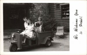 Cable Wisconsin WI Written on Back Golf Cart Real Photo Postcard St. Bernard Dog