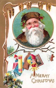 A Merry Christmas Santa Clause With Toys, Embossed Vintage Postcard U6094
