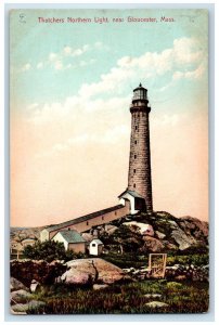 Gloucester Massachusetts MA Postcard Thatchers Northern Light Lighthouse 1909