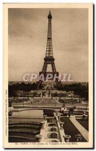 Paris Old Postcard Jardins du Trocadero and Eiffel Tower