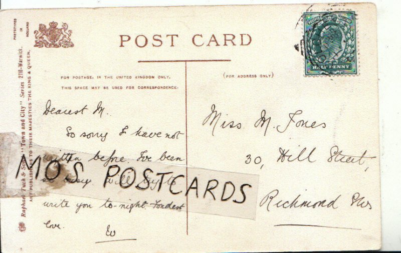 Genealogy Postcard - Jones - 30 Hill Street - Richmond - Surrey - Ref 8312A