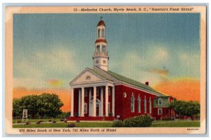 Myrtle Beach South Carolina SC Postcard Methodist Church c1951 Vintage Antique