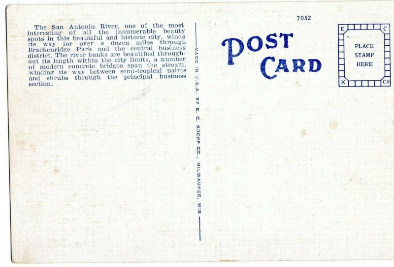 VTG 1930s San Antonio River Central Business District Texas TX Linen Postcard