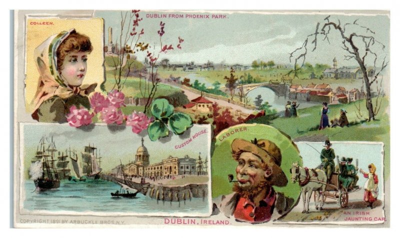 1891 Arbuckles Ariosa, Dublin, Ireland City Views Victorian Trade Card *VT20