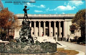 Camden, NJ New Jersey  COOPER BRANCH PUBLIC LIBRARY  Statue  ca1950's Postcard