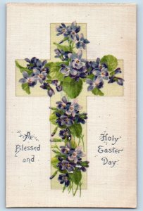 Syracuse New York NY Postcard Easter Cross Flowers Winsch Back Silk c1910's