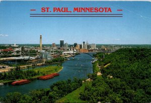 Minnesota St Paul Aerial View Showing Mississippi and State Capitol Building ...