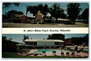 St. John's Motor Court Kearney Nebraska NE Swimming Pool Dual View Postcard