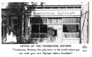RPPC TOMBSTONE EPITAPH Arizona Newspaper Office 1947 Vintage Frashers Postcard