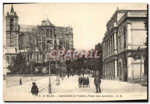 Old Postcard Le Mans Cathedral and Place des Jacobins Theater