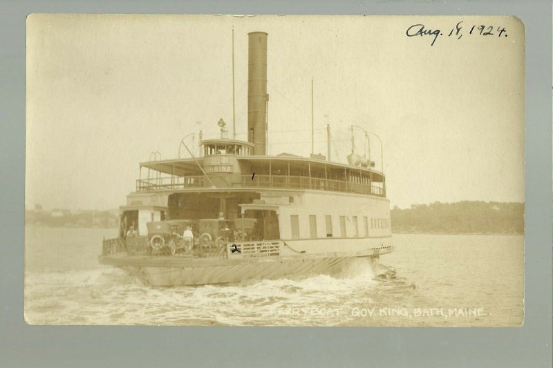 Bath MAINE RP 1924 FERRY BOAT Steamboat GOVERNOR KING nr Brunswick Boothbay ME