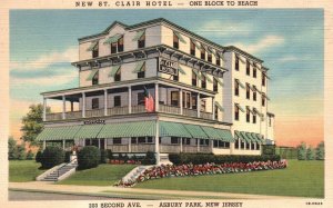 Vintage Postcard 1942 New St. Clair Hotel One Block Beach Asbury Park New Jersey