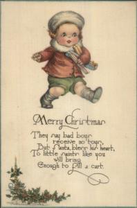 Christmas - Cute Little Boy w/ Gifts - Poem c1915 Postcard