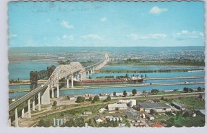 Sault Ste Marie International Bridge, Vintage Chrome Aerial View Postcard #2