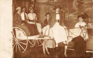Photo Studio Real Photo Postcard Women with a Donkey Pulled Carriage~114671