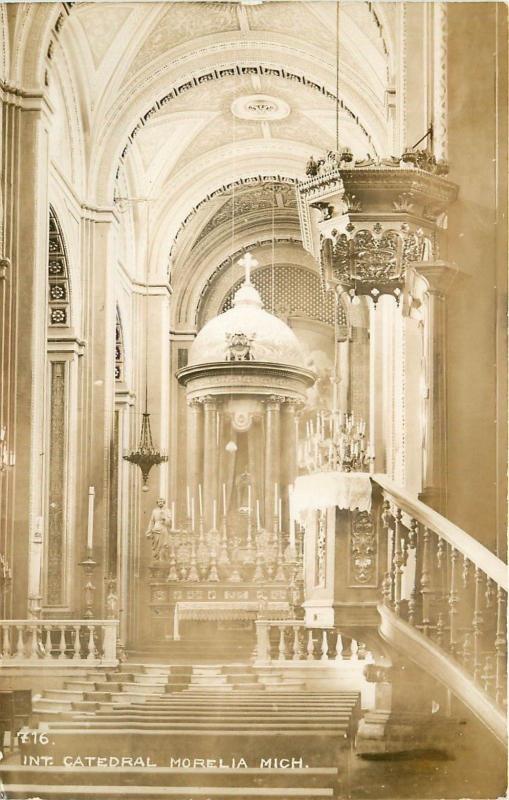 #716. Interior. Cathedral, (Catedral) Morelia, Mich Mexico Real Photo Postcard