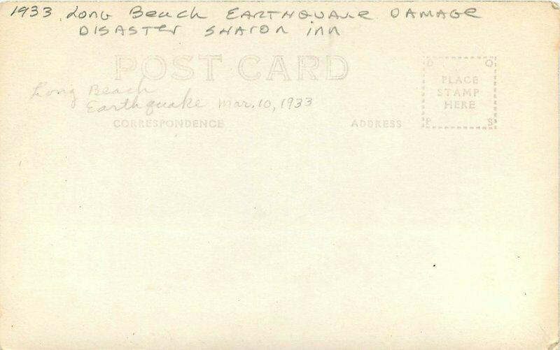 California Disaster Sharon Inn Earthquake Damage Long Beach 1933 Postcard 2796