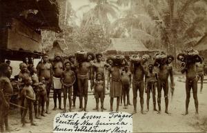 german new guinea, Group Native Papuas with Feast Food (1910s) RPPC New Mission