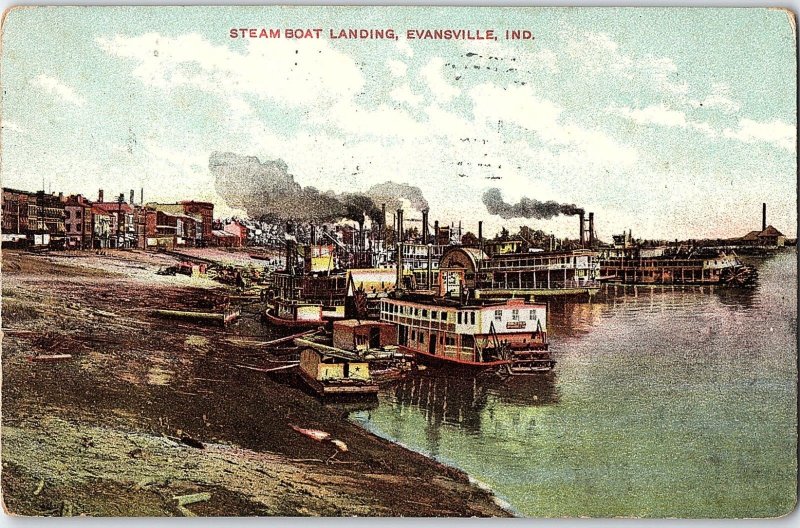 C.1910 Paddle Steamer At Landing In Evansville, IN Postcard P117