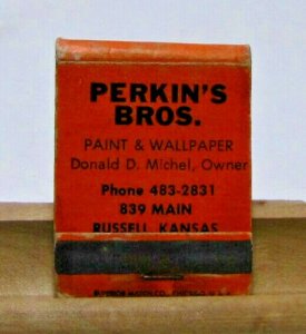 Perkin's Bros. Paint & Wallpaper Russell Kansas Vintage Matchbook Cover  