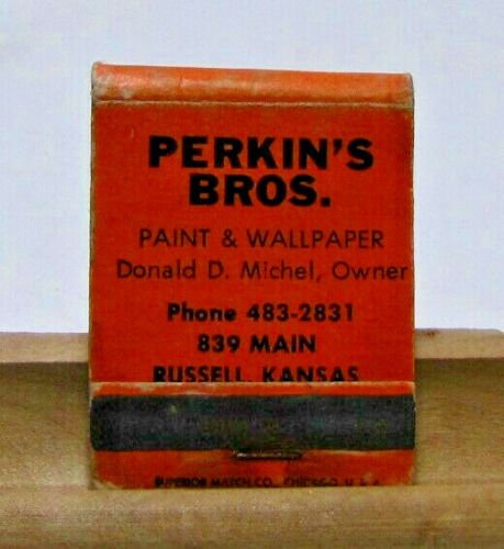 Perkin's Bros. Paint & Wallpaper Russell Kansas Vintage Matchbook Cover  