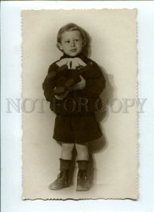 3089584 Charming Boy w/ Lovely TEDDY BEAR Toy Old REAL PHOTO