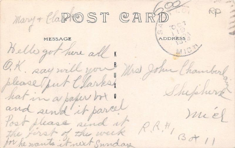 Shepherd Michigan~School Building~Isabella County~1914 Kruxo RPPC-Postcard