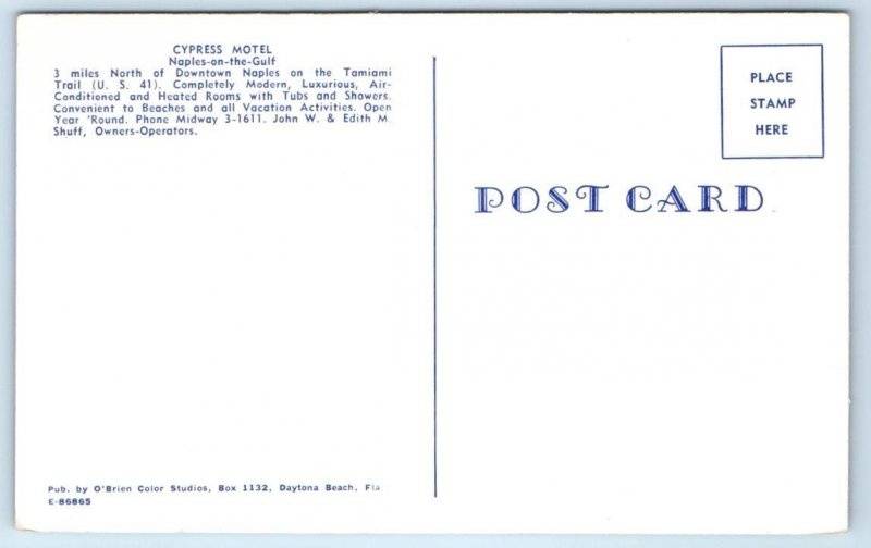 NAPLES, Florida FL ~ Roadside CYPRESS MOTEL 1958  Collier County Postcard